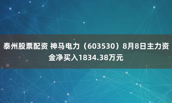 泰州股票配资 神马电力（603530）8月8日主力资金净买入1834.38万元